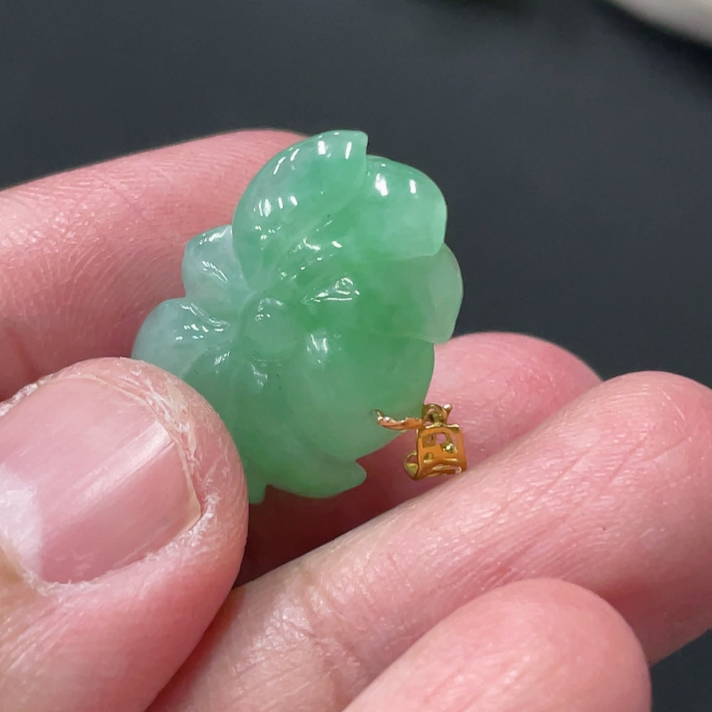 Jadeite Lotus Pendant Total Weight Approx. 3.38g 18k Gold Clasp