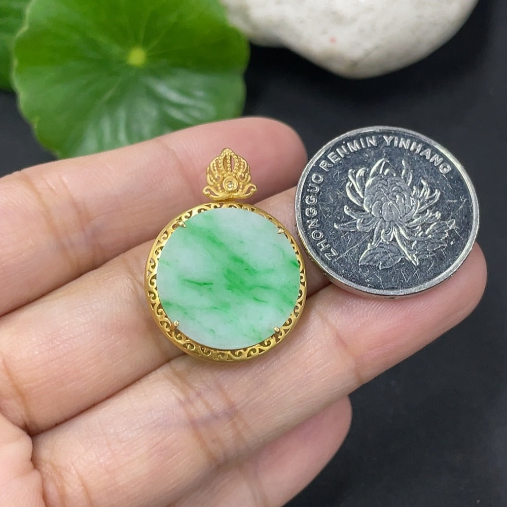Jadeite Plain Pendant Necklace with 18K Gold and Diamond Accents, Total Weight Approx. 2.13g