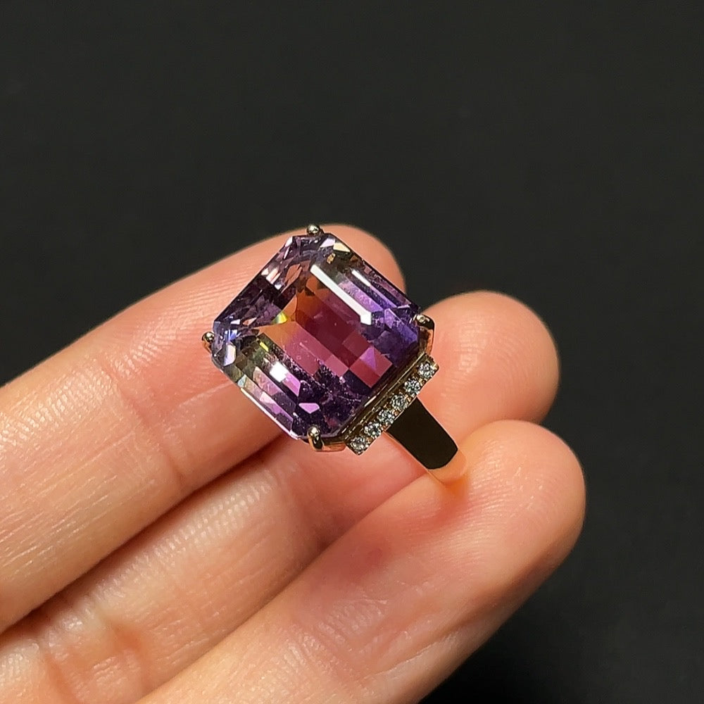 Crystal Inlaid Ring, 18K Gold, Diamond Accents
