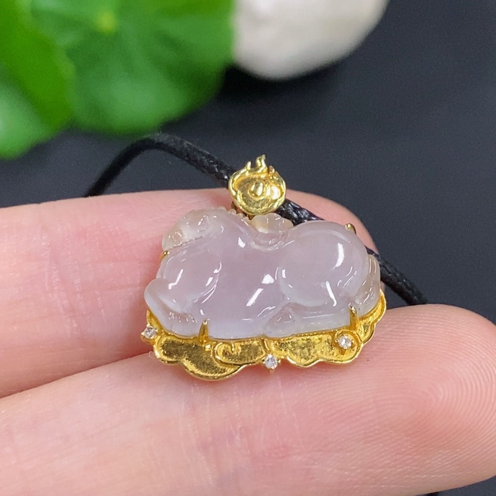 Jadeite Horse with Money Inlaid Pendant 18K Gold Pendant Other Parts Non-Gold (Excluding Rope Weight)