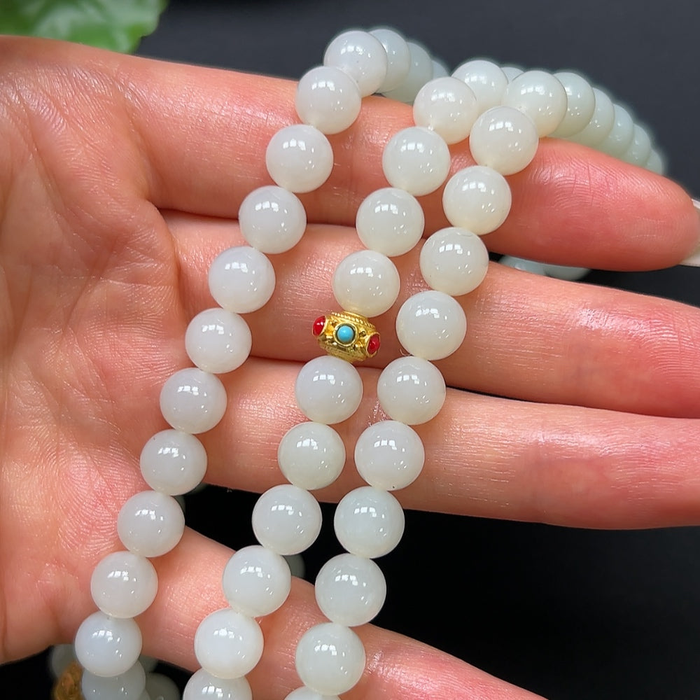 Hetian Jade Bead Necklace Non-Gold 8mm Approx. 93.02g