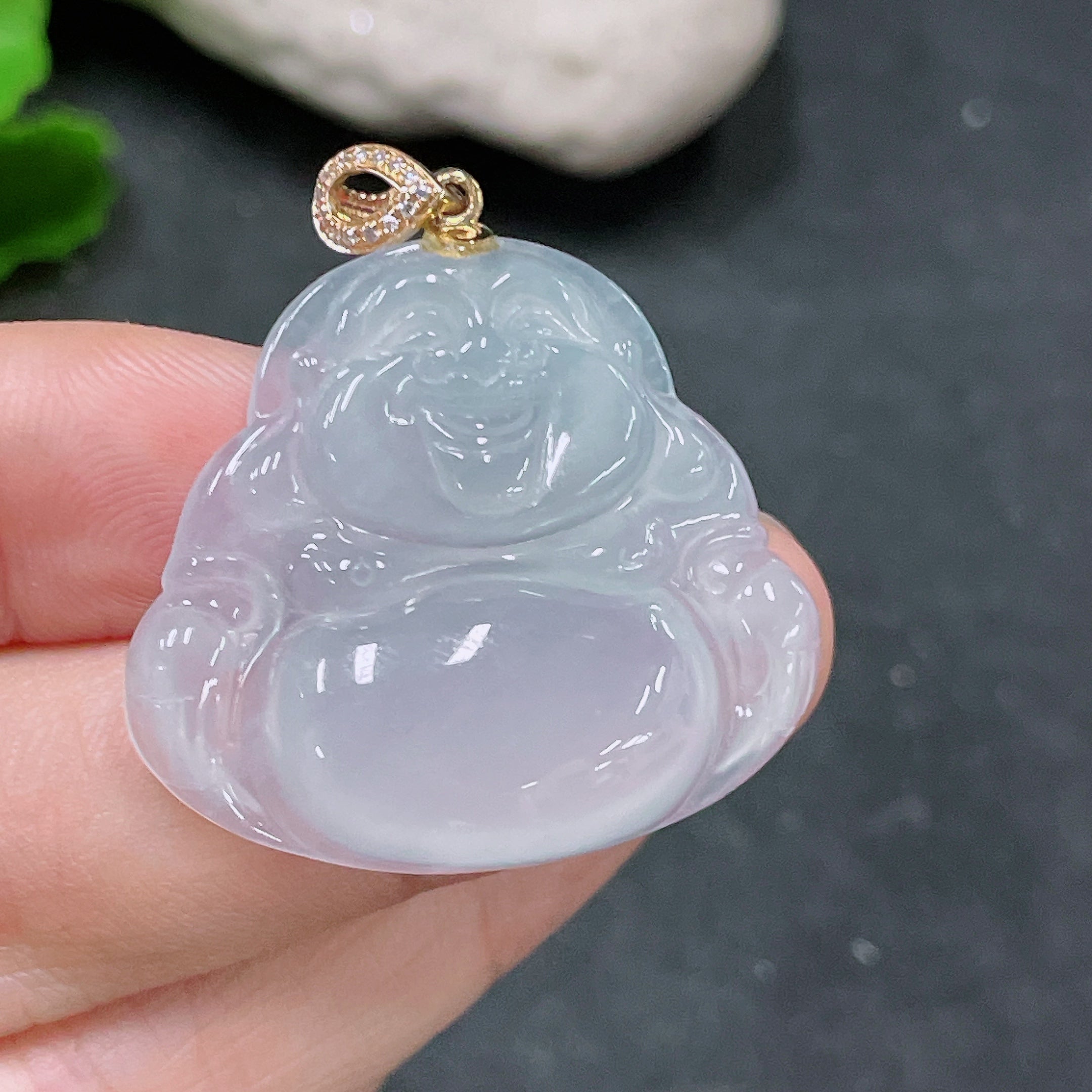Jadeite Pendant Buddha Bail 18K Gold with Diamond Accent Total Weight Approx. 8g