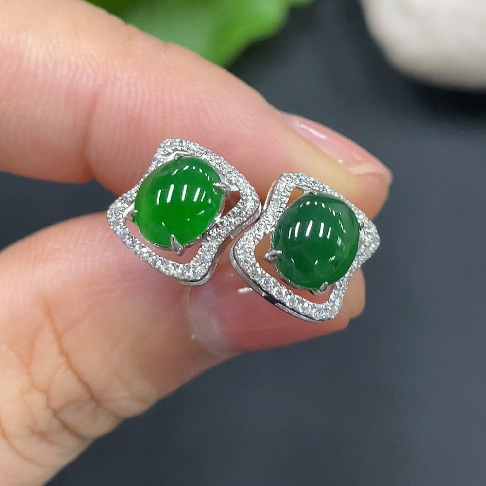 Jadeite inlaid earrings pair 18K gold total weight approx. 1.7g (including ear stopper weight)