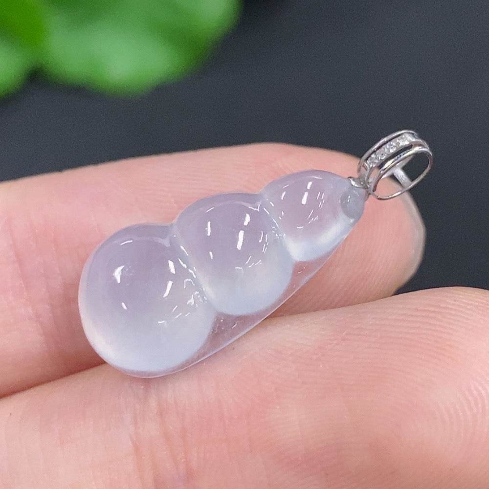 Jadeite Lucky Bean Pendant Unmarked 18K Gold with Diamond Accents Total Weight Approx. 2g