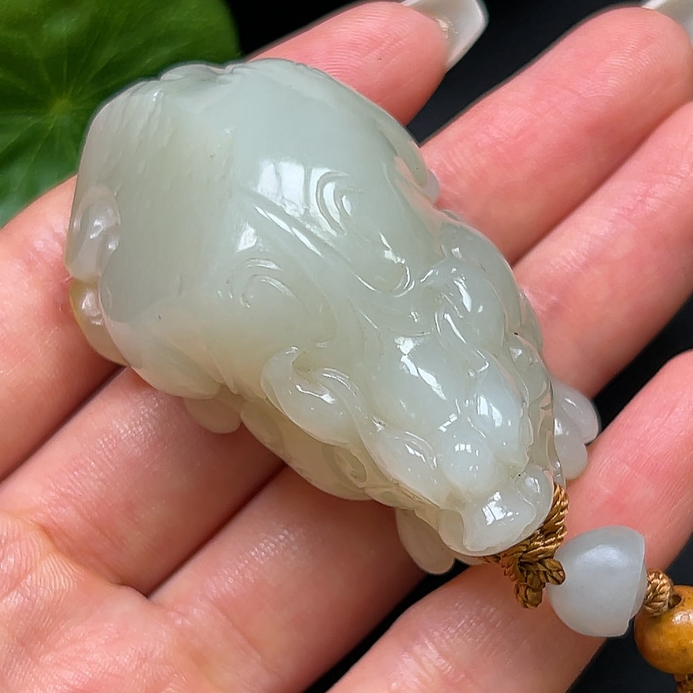 Hetian Jade Pi Xiu Pendant, color origin undetermined, including cord