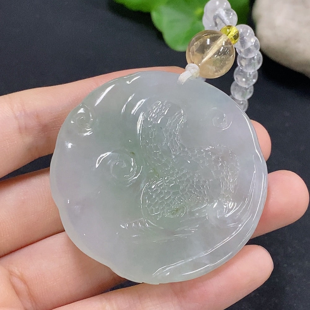 Jadeite Dragon Pendant with Crystal (only large white and yellow beads) Non-gold Total weight about 61.73g