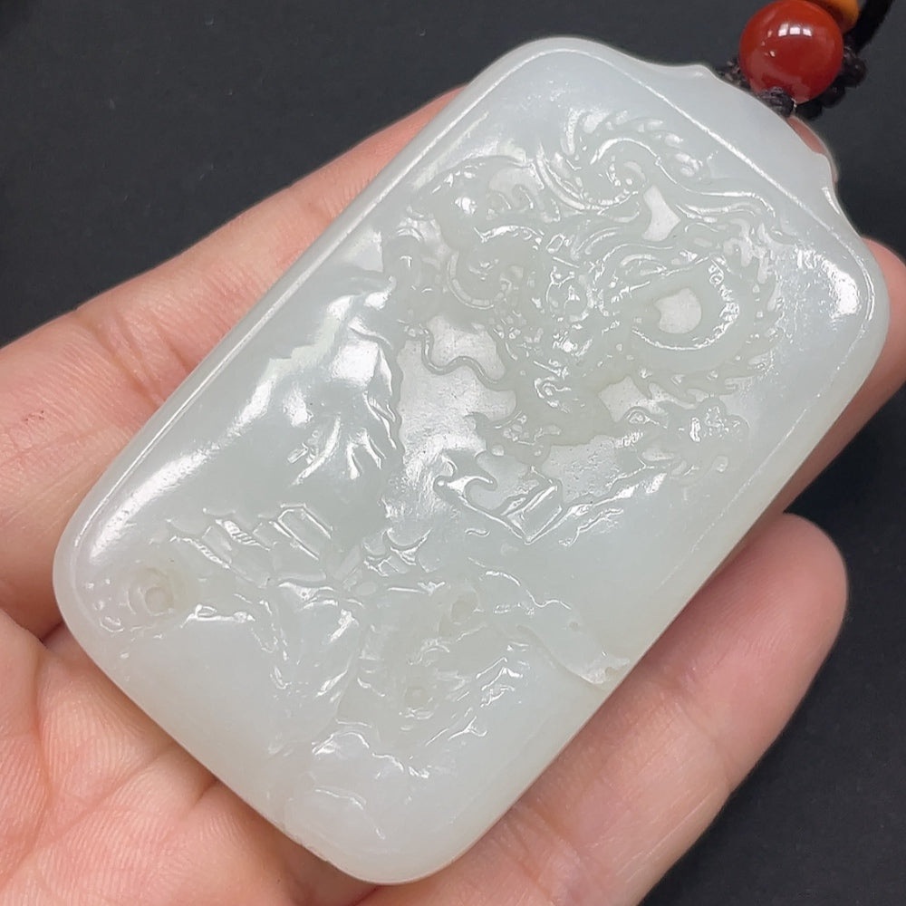 Hetian Jade Dragon Pendant, Including Rope