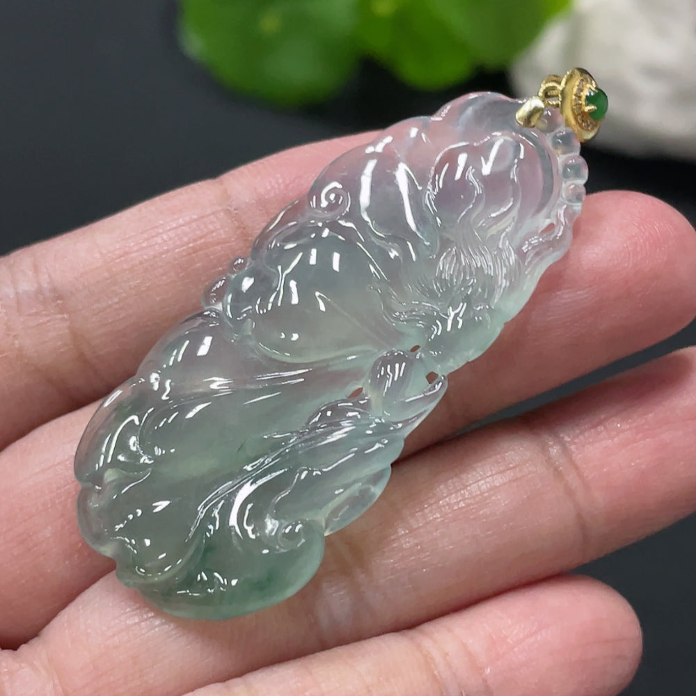 Jadeite Butterfly Fairy Pendant with 18K Gold Clasp, Total Weight Approx. 10.1g