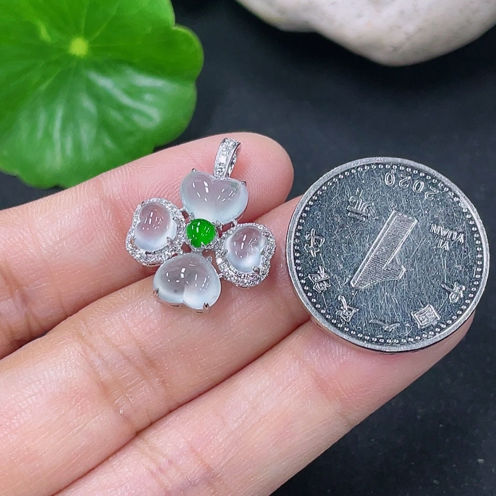 Jadeite Bezel-set Cabochon Pendant with 18K Gold and Diamond Accents
