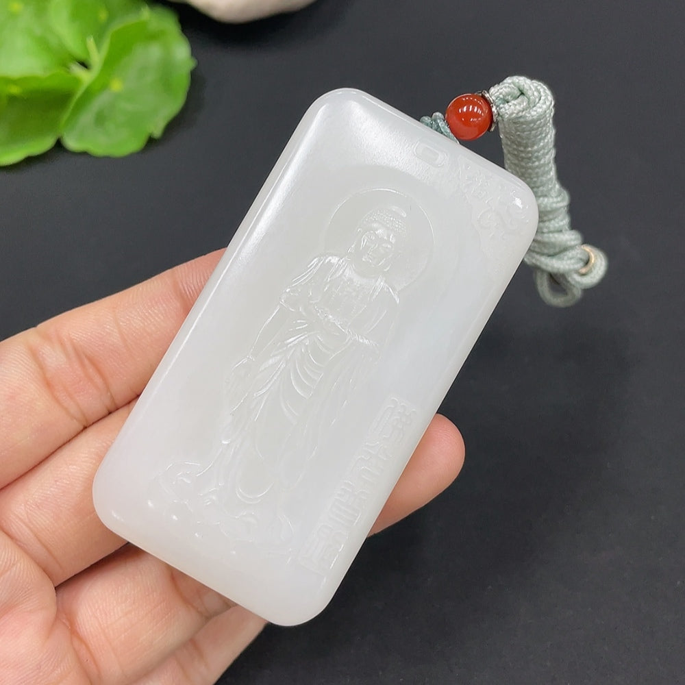 Hetian Jade Pendant Amitabha Buddha Total Weight (Including Rope) Approx. 78.4g Undetermined Skin Color Origin