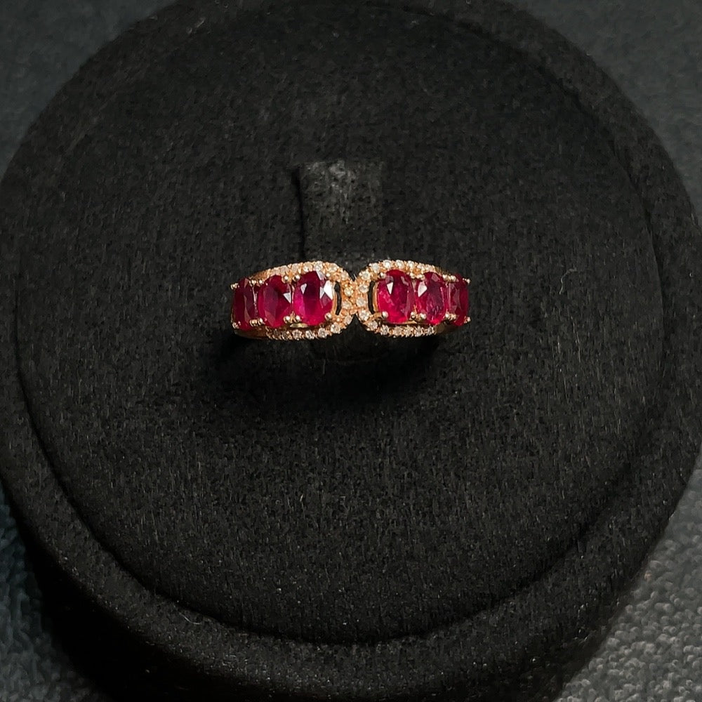 Ruby Ring, 18K Gold, Filled, with Diamond Accents, Total Weight Approx. 1.47g, Size 13