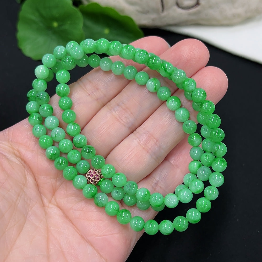 Jadeite Bead Necklace Approx. 5.4mm (Non-Gold Inlaid) (With Other Mineral Components)
