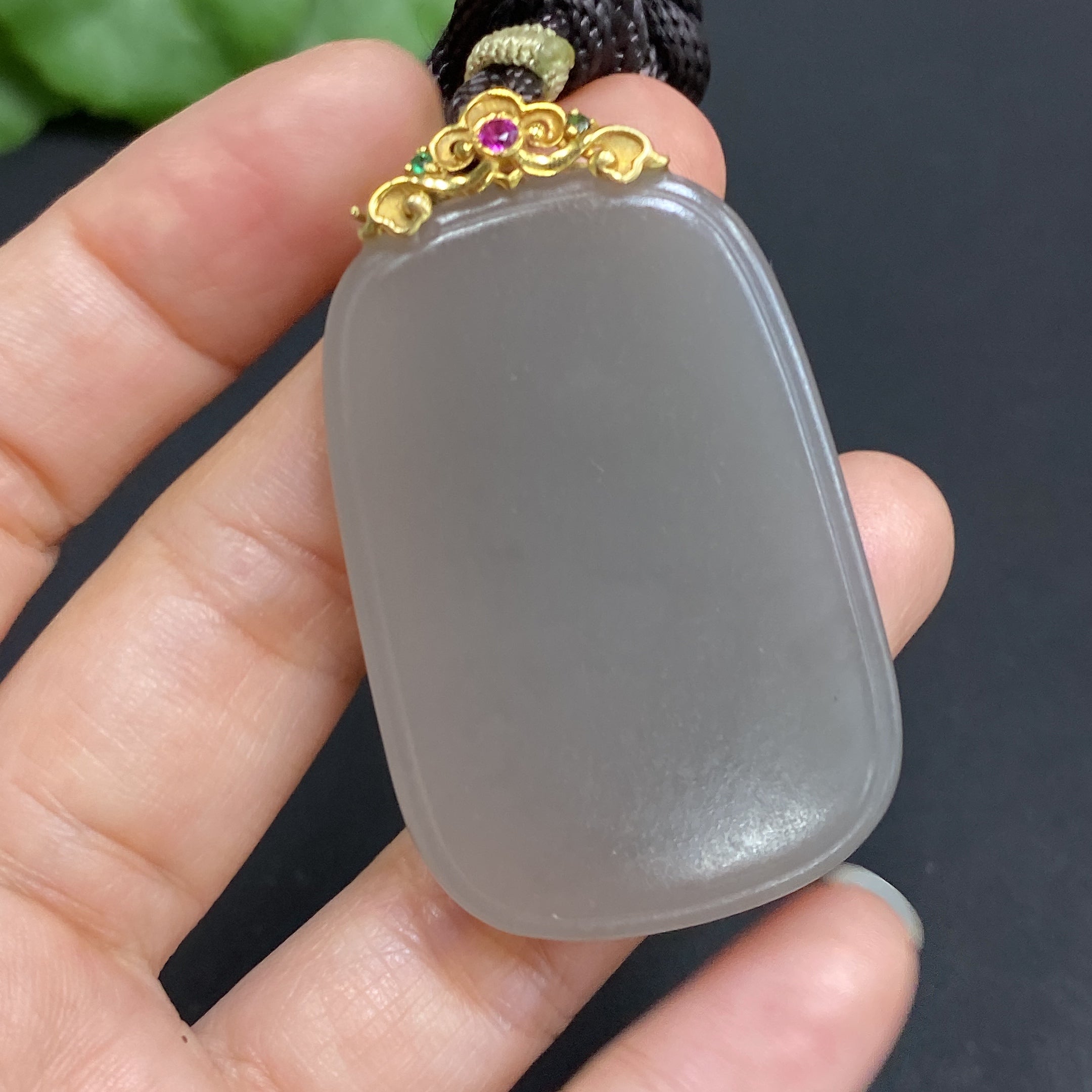 Hetian Jade Pendant - Plain Pendant with 18k Gold Clasp, Total Weight Approx. 22.2g (including rope)