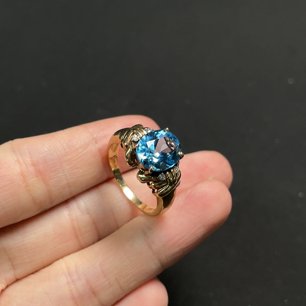 Topaz Ring with Diamond Accents, 9K Gold, Color Origin Undetermined