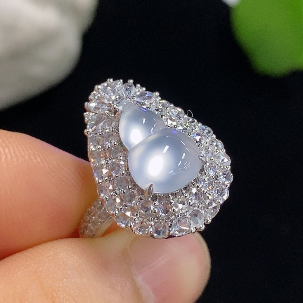 Jadeite Gourd Ring/Pendant Two-Way Style 18k with Diamond Accents