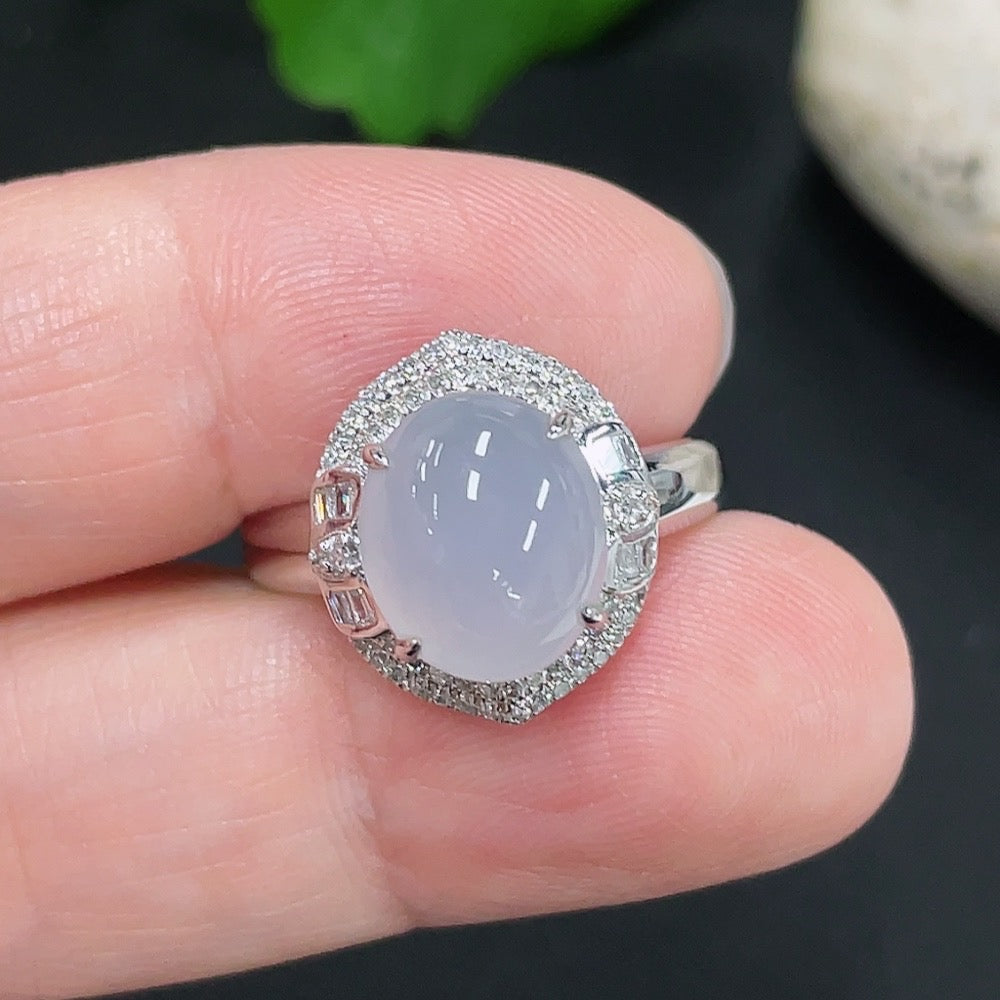 Jadeite Cabochon Ring with 18K Gold and Diamond Accents, Size 14, Total Weight Approx. 4.35g