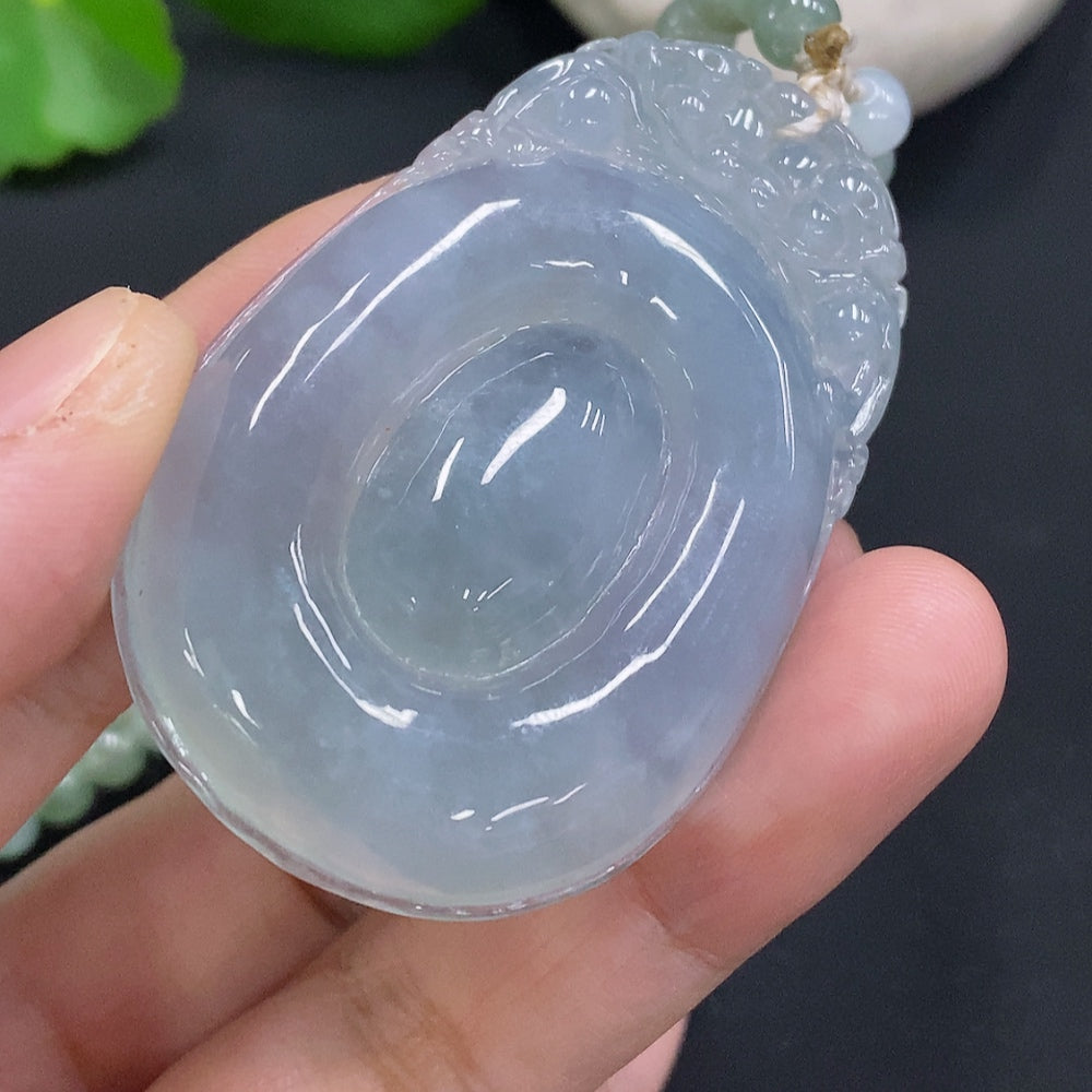 Jadeite Fortune Shell Pendant Total Weight Including Chain Approx. 52.7g