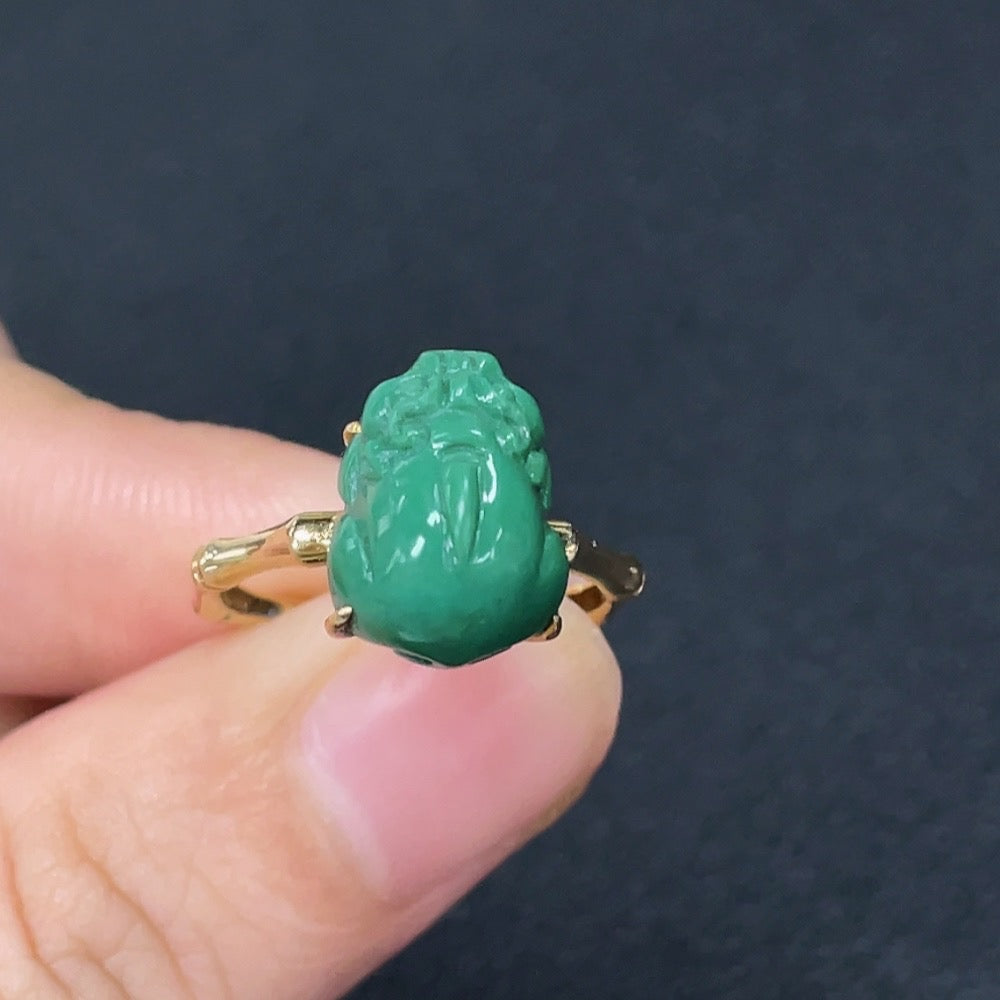 Turquoise gemstone ring with 18k gold color setting, HKHQ brand, size 14.5, weighs approximately 3.1g.