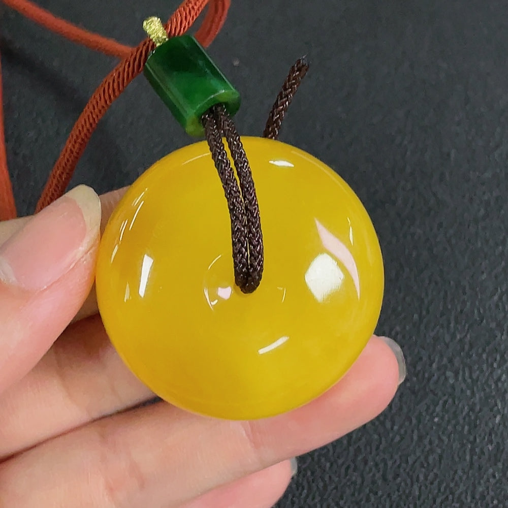 Amber Beeswax Pendant with Non-Natural Accent Stones