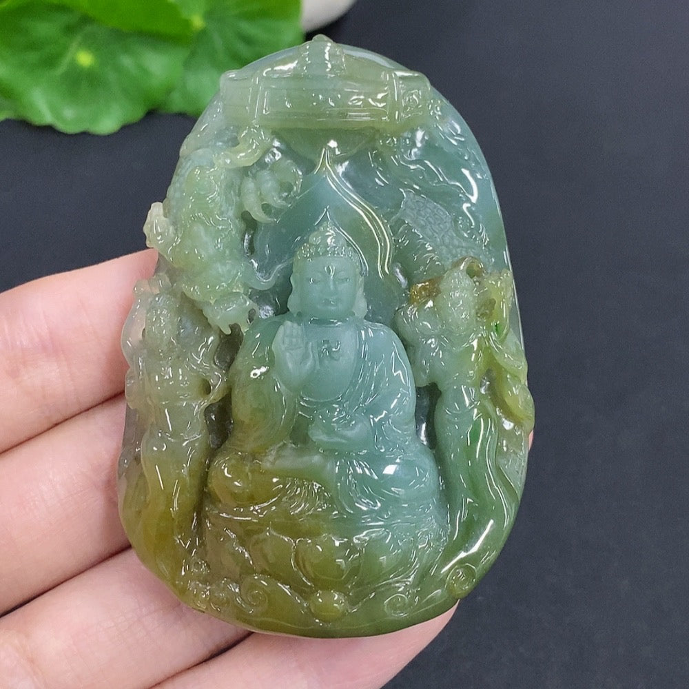 Jadeite Huayan Three Saints Pendant