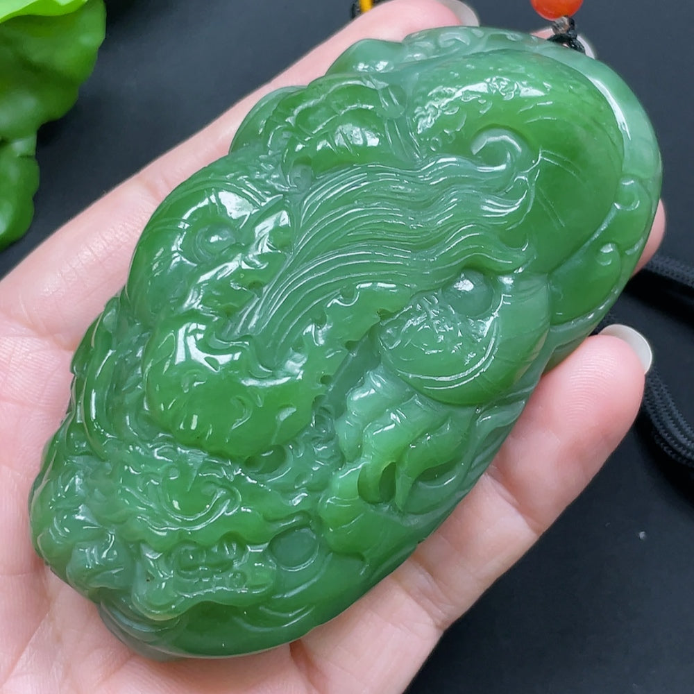 Hetian Jade Buddha handheld piece with rope, weighing approx. 190.73g, featuring detailed jade craftsmanship by HKHQ.