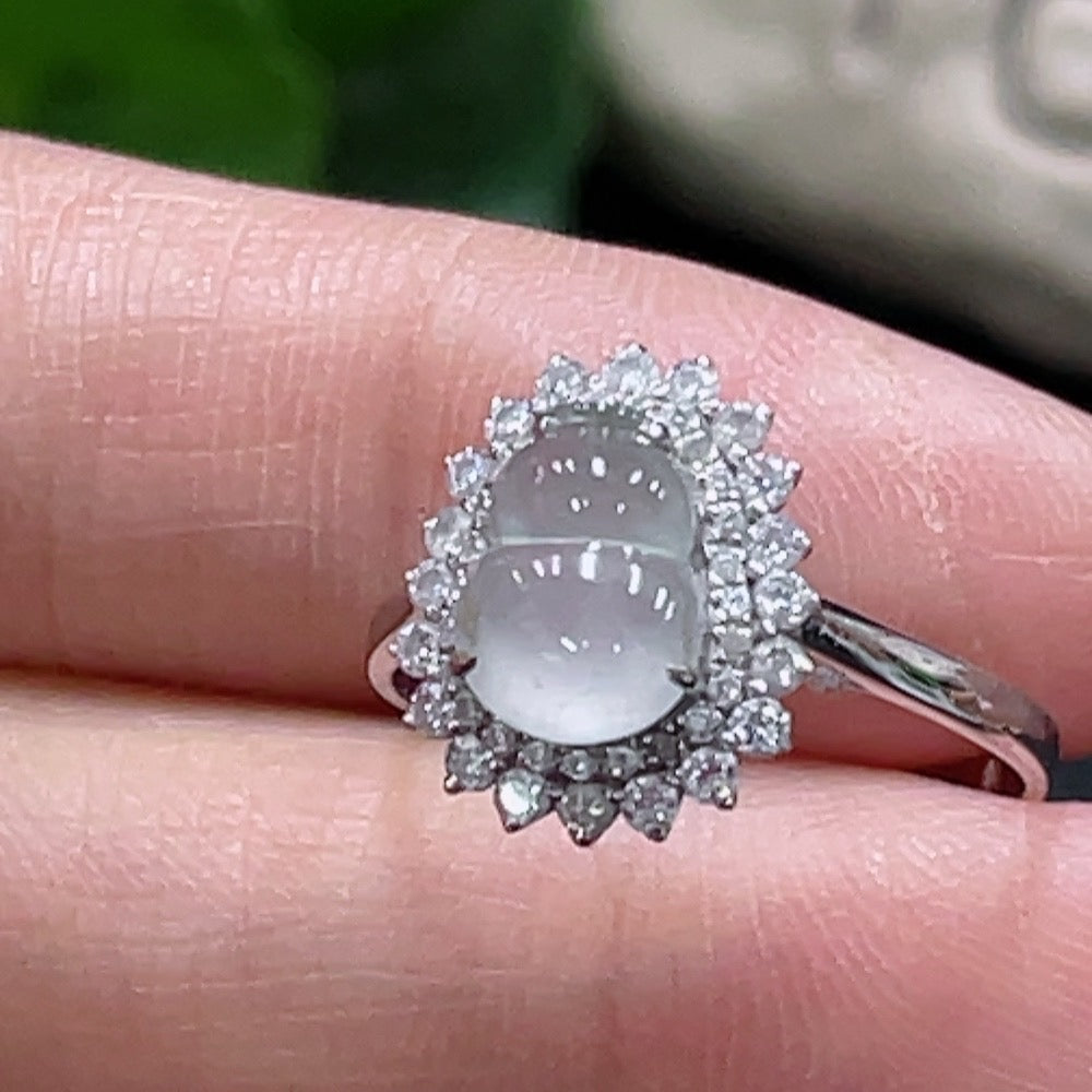 Jadeite Gourd Inlaid Ring 18K Gold Size 15 Total Weight Approx. 1.79g With Diamond Accents