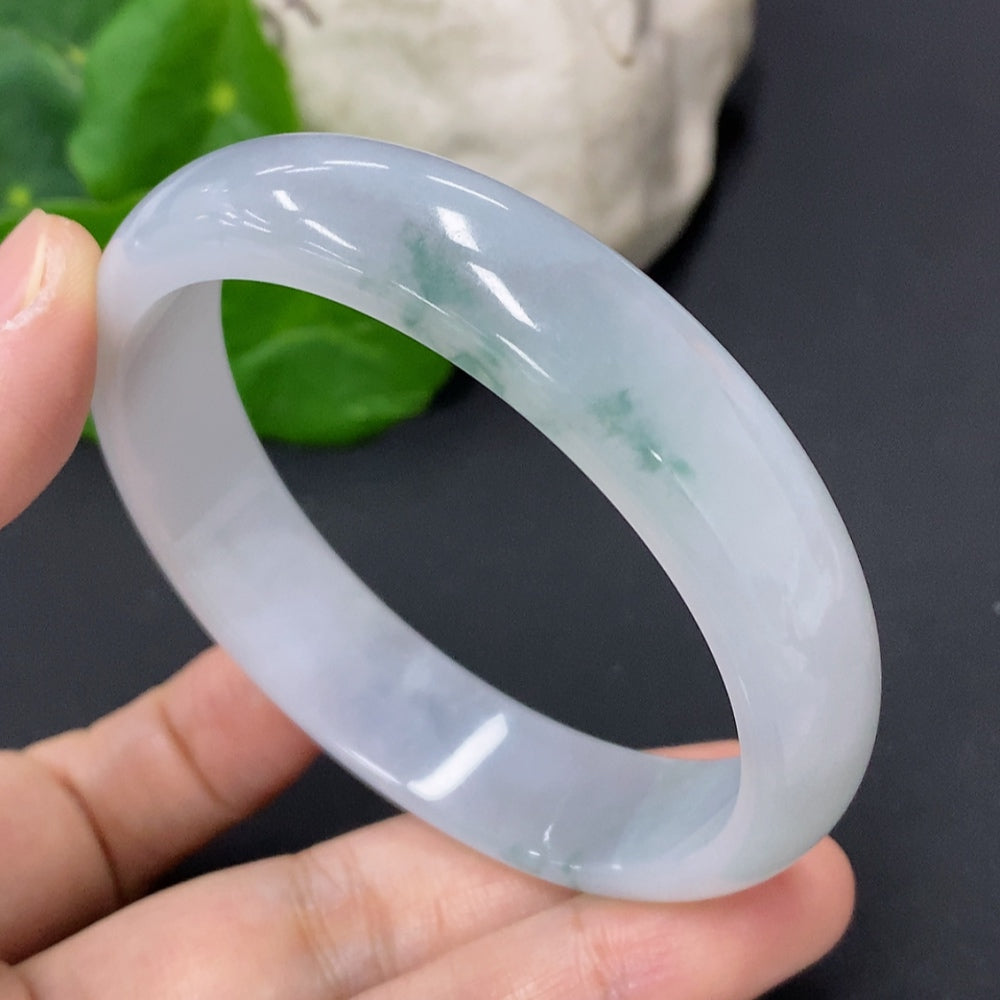 Jadeite round bangle with size 59.2, weighing approx. 52.4g, featuring smooth, polished jadeite surface by HKHQ.