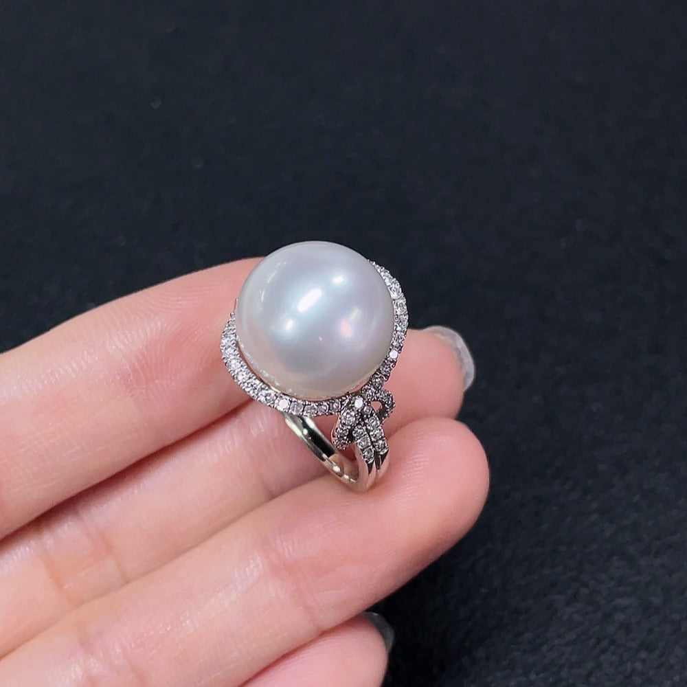 Seawater Pearl Ring with Diamond Accents, 18K Gold, Approx. 13.5mm