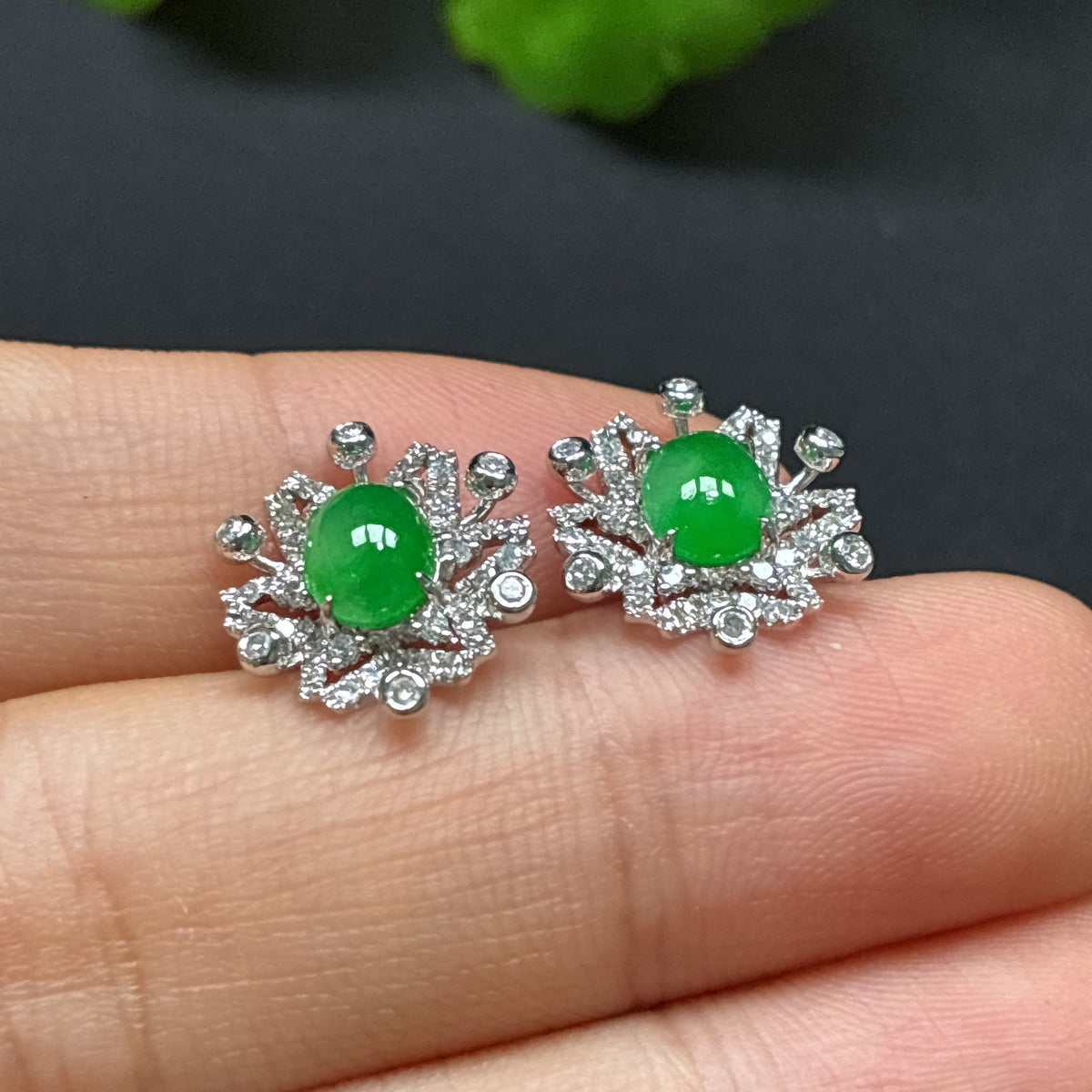 Jadeite Inlaid Earrings 18K