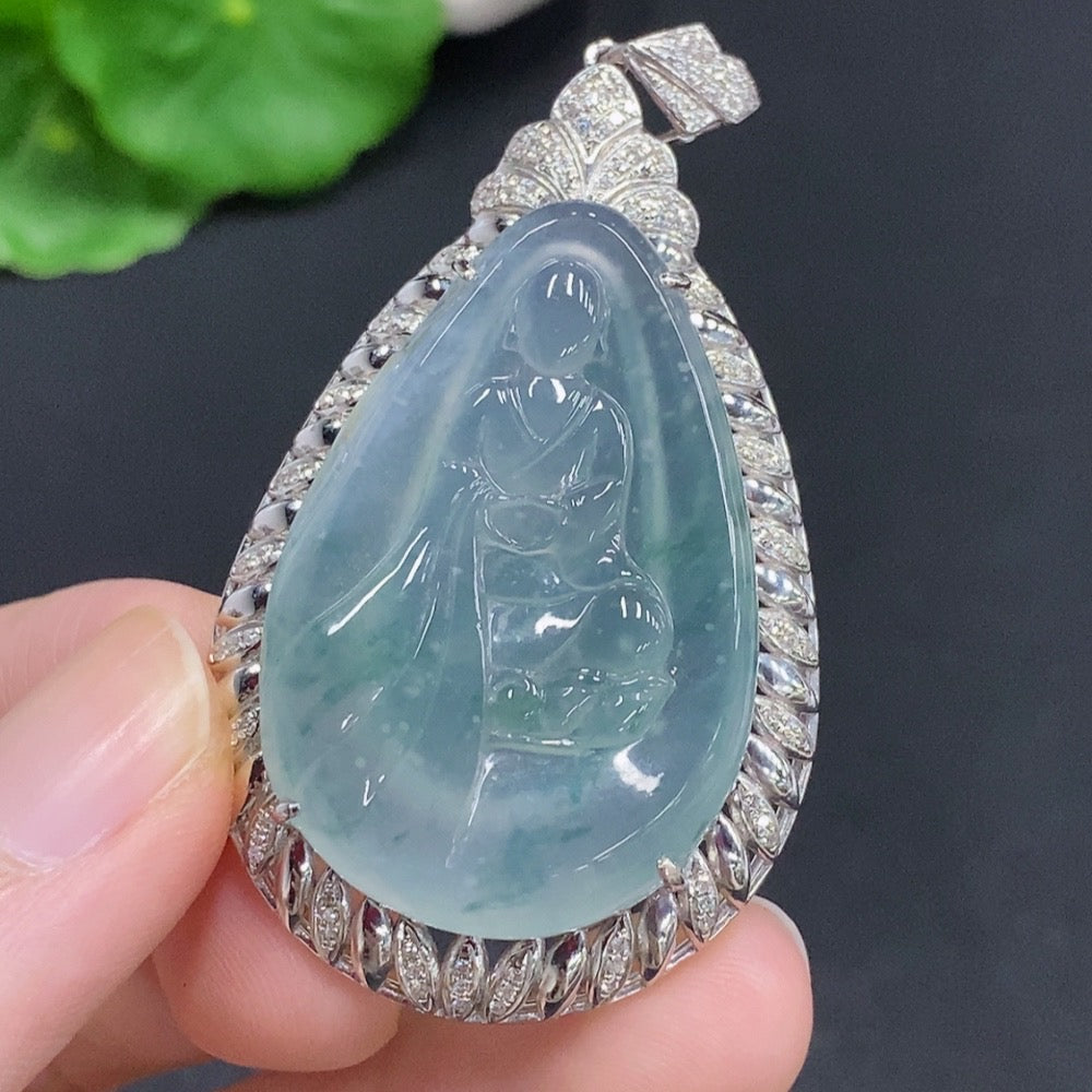 JadeiteEnlightenment Pendant 18K Gold with Diamond Accents
