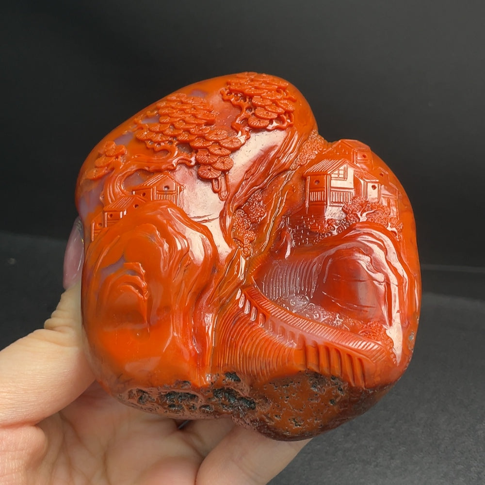 South Red Agate Ornament with Visible Organic Matter, Total Weight Approximately 308.57g