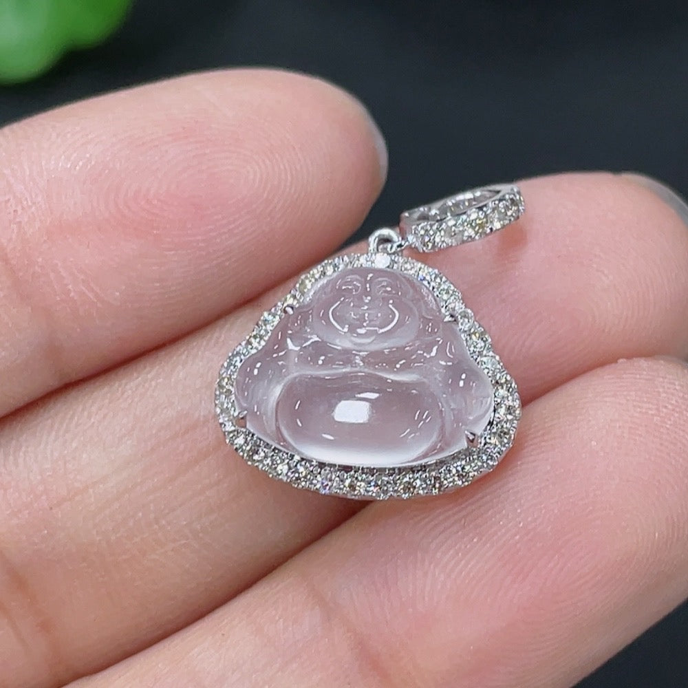 Jadeite Buddha Pendant with 18K Gold and Diamond Accents, Total Weight Approximately 1.35g