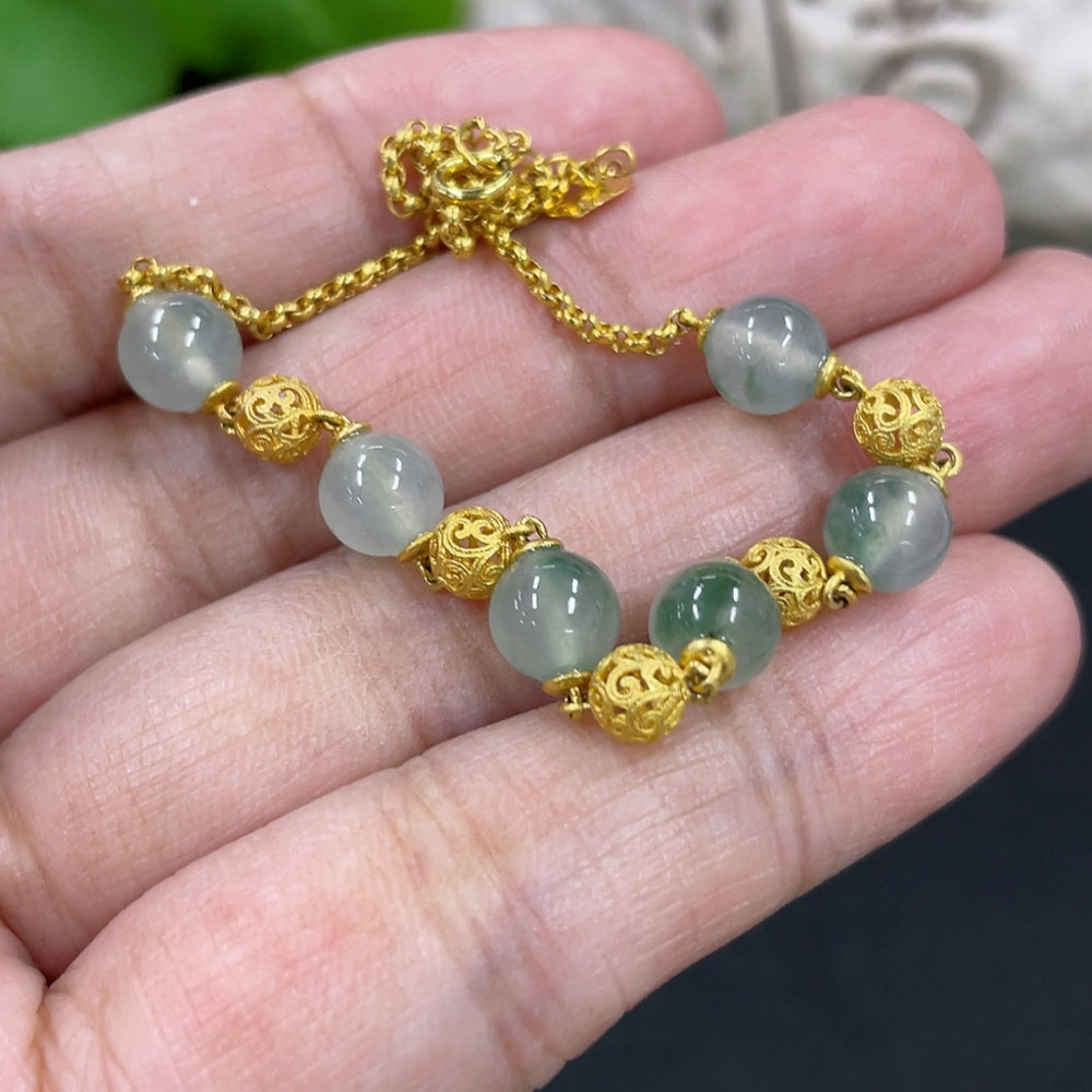 Jadeite Bead Inlaid Bracelet with 18K Gold Accessories