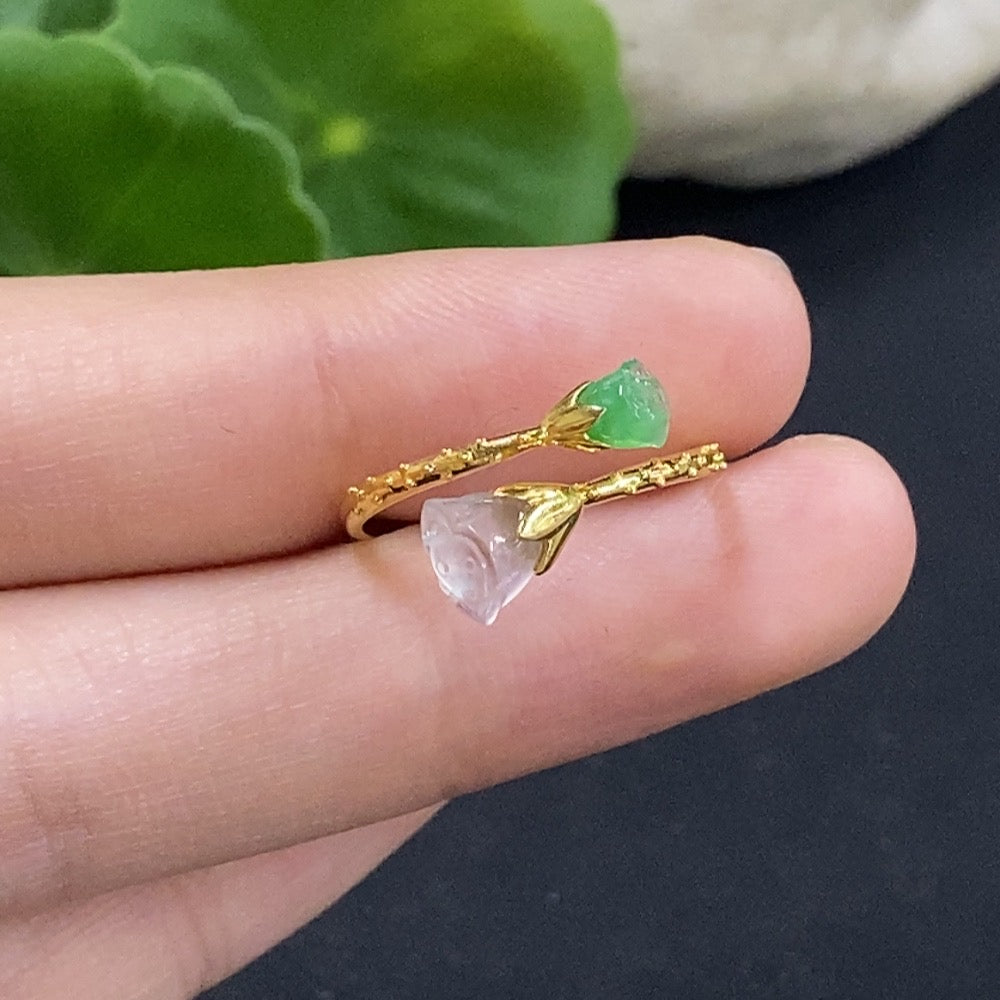 Jadeite Inlaid Ring 18K Gold Size 14 Total Weight Approx. 1.17g