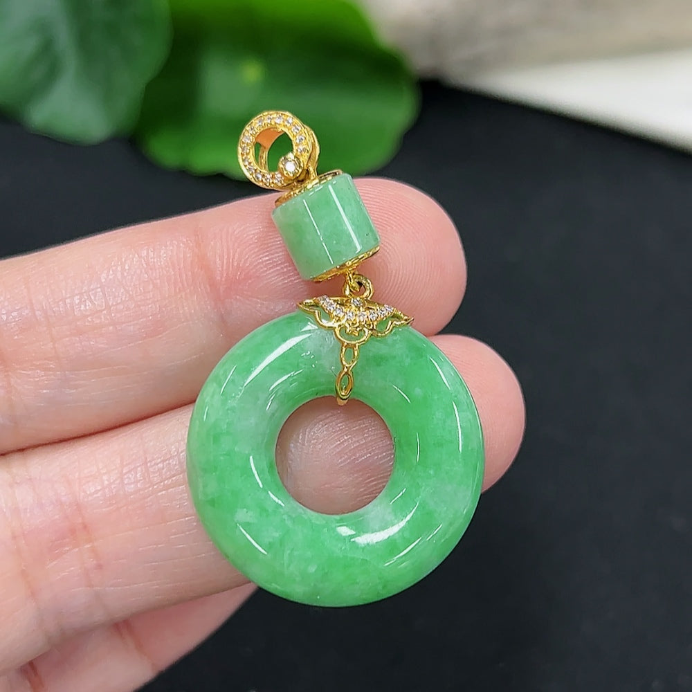 Jadeite Donut Pendant 18K Gold (with Diamond Accents)
