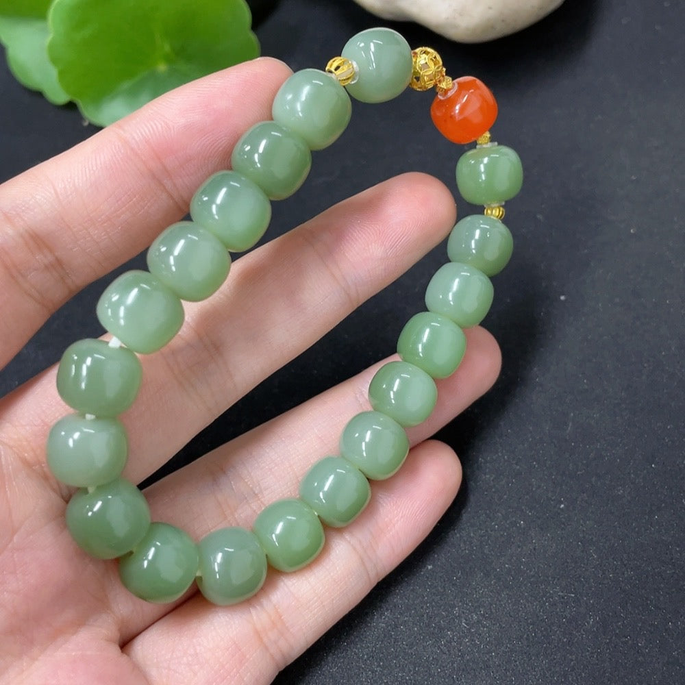 Hetian Jade Jasper Bracelet approx. 9.5mm no stamp gold-tested red spacer 66% gold content other parts 18k gold non-Hetian Jade bead (red)