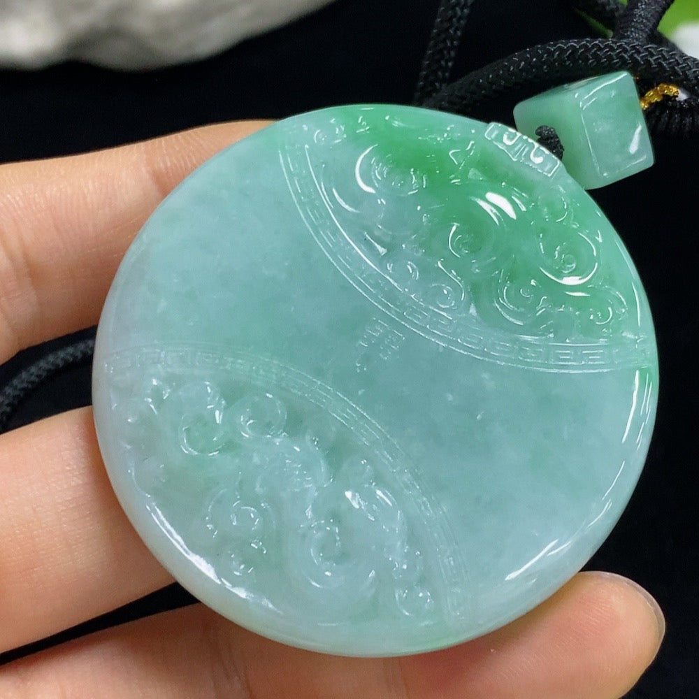 Jadeite Antique Pendant Total Weight Approx. 74.07g (Including Rope Weight)