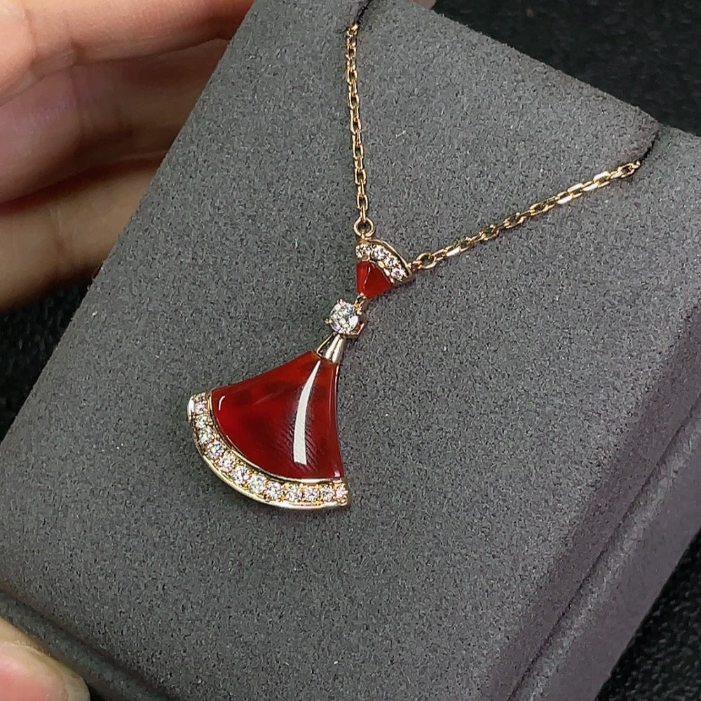 Chalcedony Agate Inlaid Pendant, 18K Gold, Accented with Diamonds
