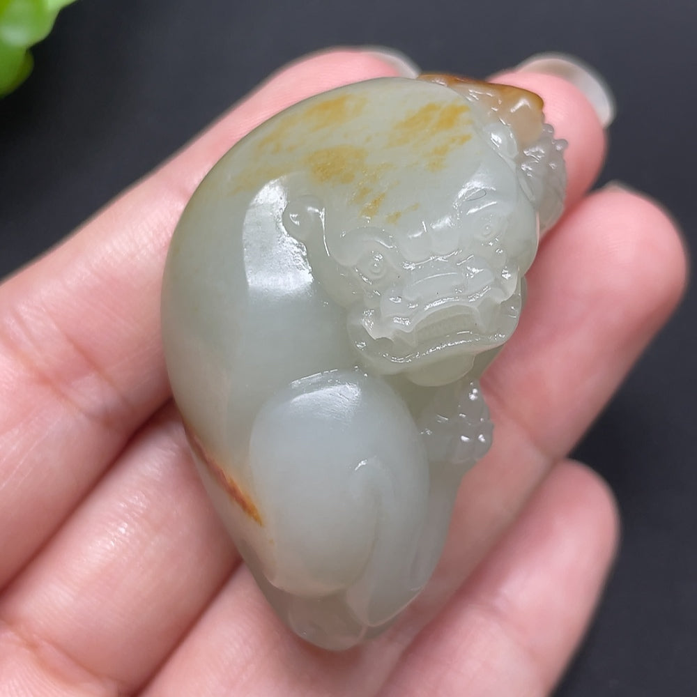 Hetian Jade Pi Xiu pendant necklace by HKHQ, featuring a carved jade Pi Xiu charm with a natural color, weighs approximately 48.33g