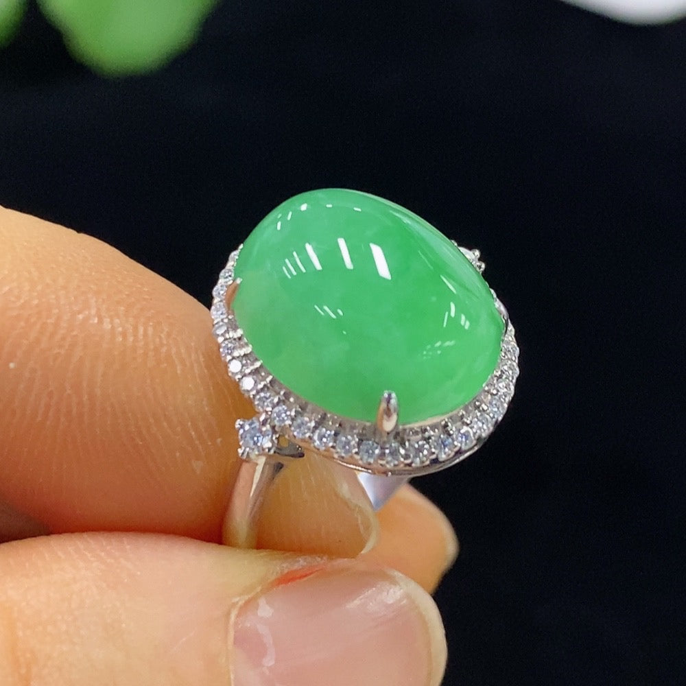 Jadeite Cabochon Ring 18k No Diamond Size 14 Total Weight Approx.4.38g