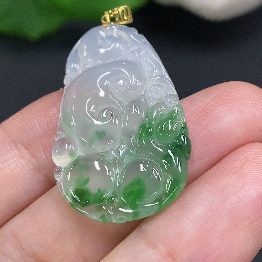 Jadeite Ruyi Pendant with 18K Gold Clasp, Total Weight Approx. 5g, Containing Other Mineral Components