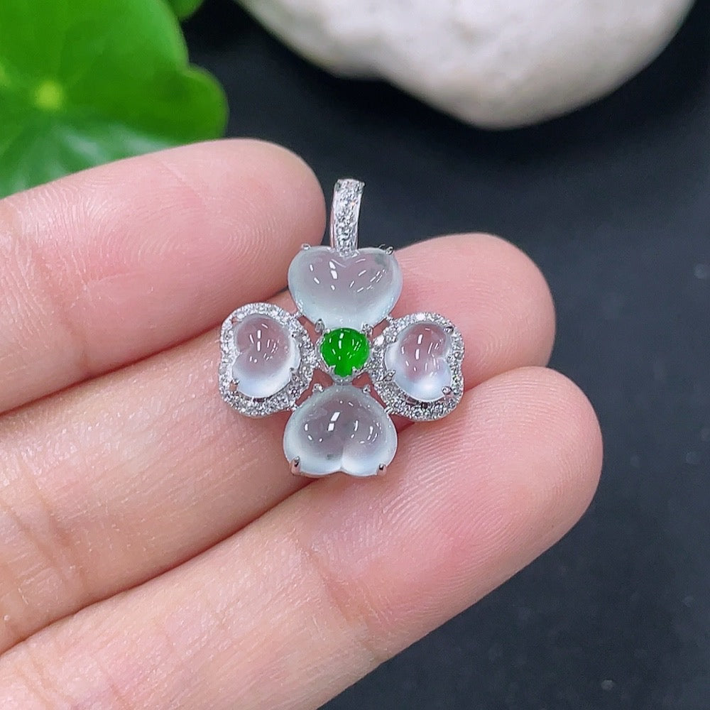 Jadeite Bezel-set Cabochon Pendant with 18K Gold and Diamond Accents