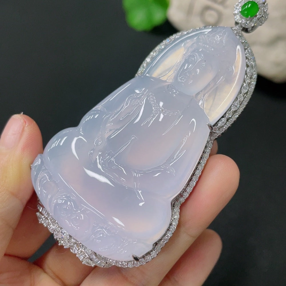 Jadeite Inlaid Guanyin Pendant 18k with Diamond Accents Total Weight Approx. 56.27g [Total Value: $24,444 USD]