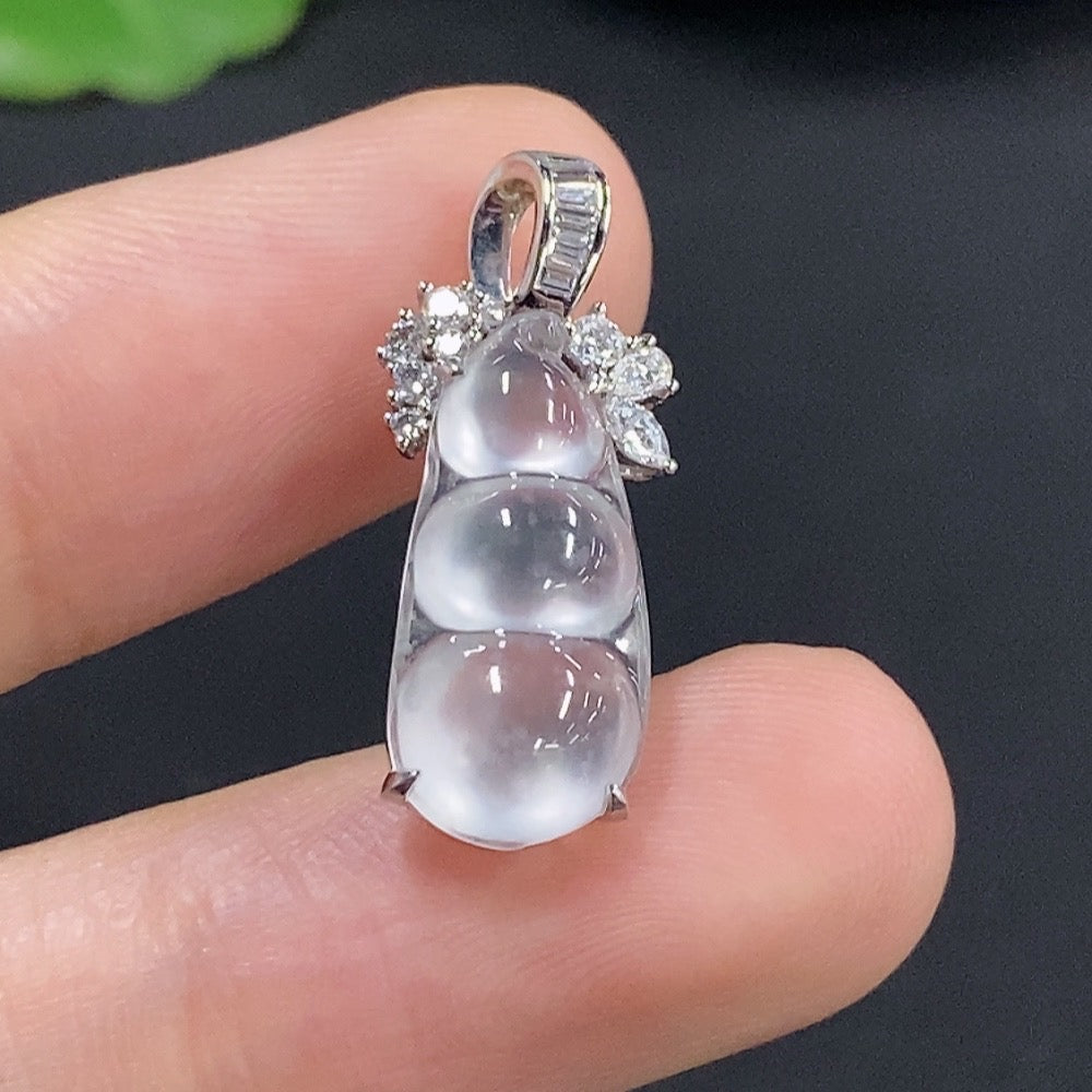 Jadeite Lucky Bean Pendant with 18K Gold Setting, Non-Diamond