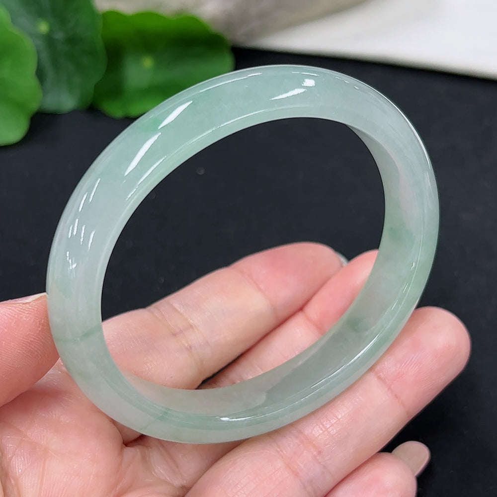 Jadeite concubine bracelet with jade stones, HKHQ brand, showing detailed view of the 56.2/48.4 size and elegant design.