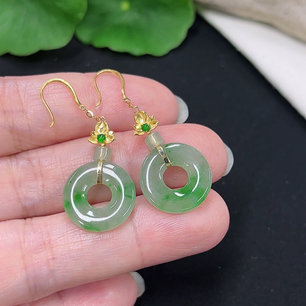 Jadeite Donut Earrings Set in 18K Gold