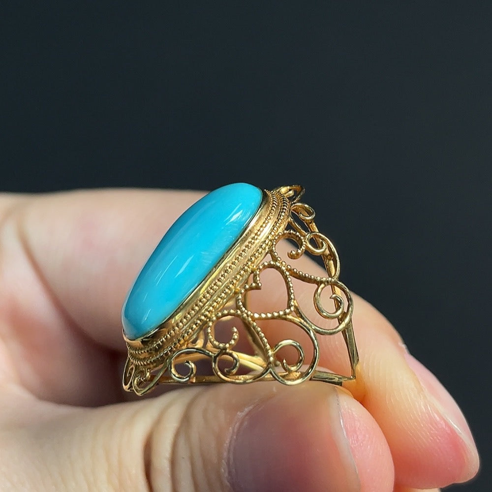 Turquoise Inlaid Ring  18k Gold  Size 13  Total Weight Approx. 4.59g