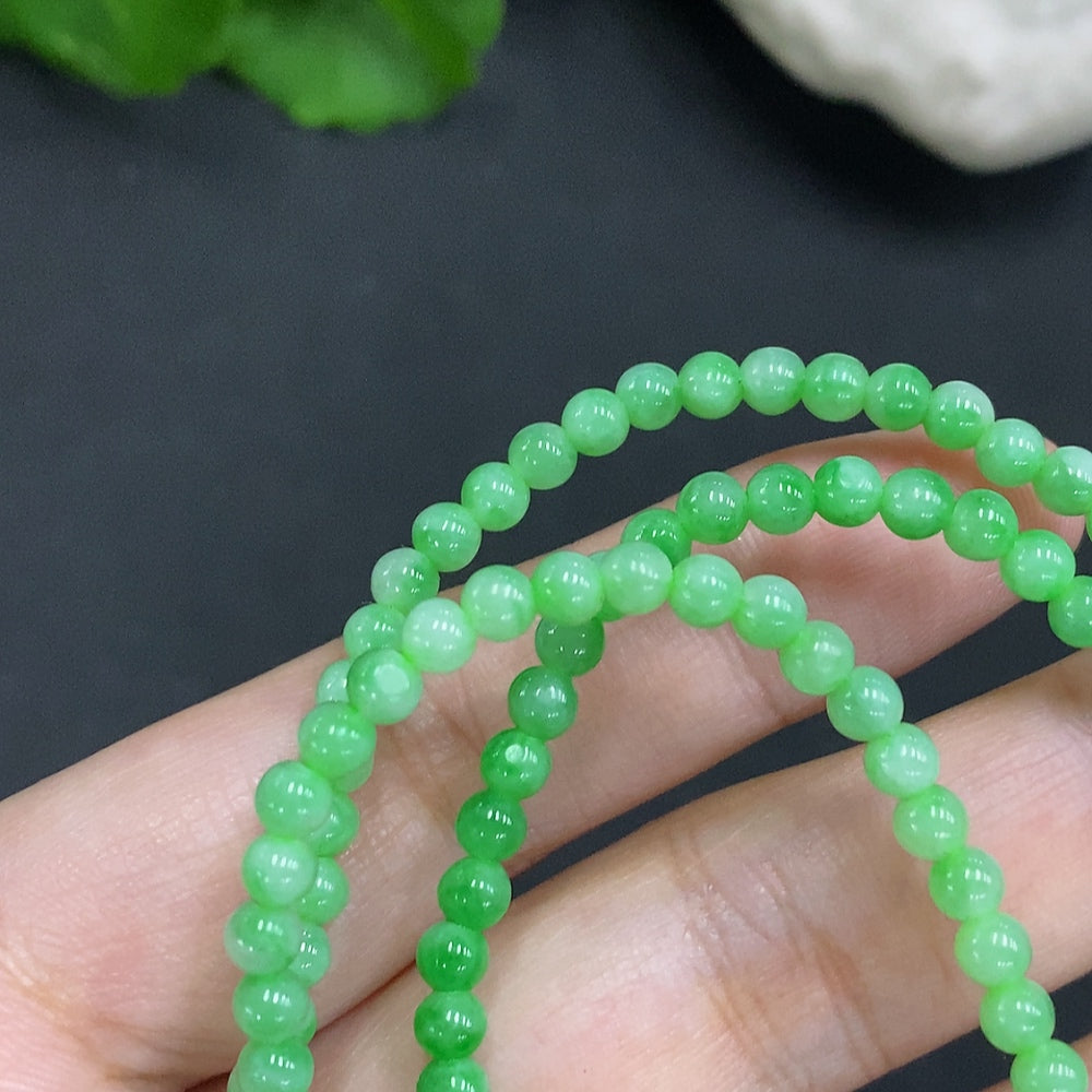 Jadeite Bead Necklace Approx. 3.7mm Non-Gold Total Weight Approx. 15.3g