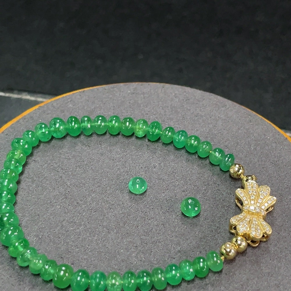 Emerald Bracelet Non-Gold Beads Undetectable String Rest 18k Gold (Excluding Elastic Components) Clarity Enhanced Diamond Accents