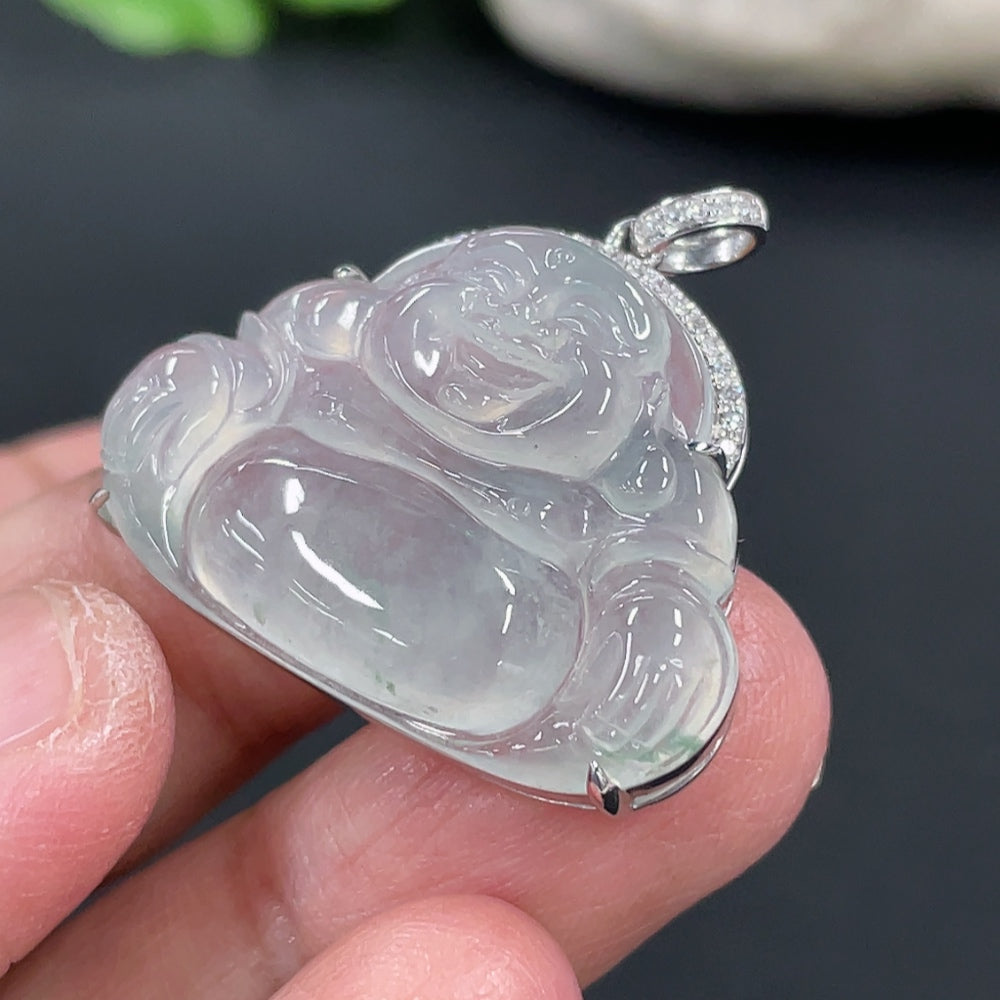 Jadeite Buddha Pendant, 18K Gold Setting with Diamond Accents
